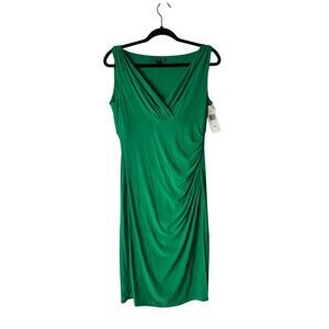 NWT! Lauren Ralph Lauren sleeveless dress  green V-neck, ruched sides size 10